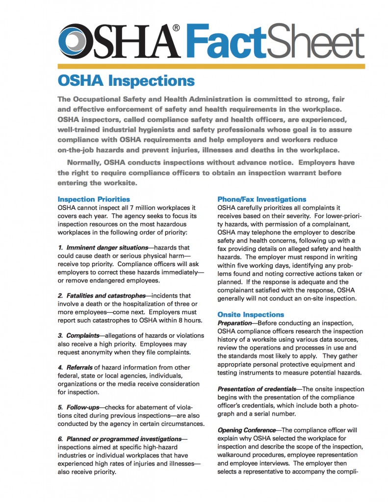 Osha Inspections Fact Sheet Profiting From Safety